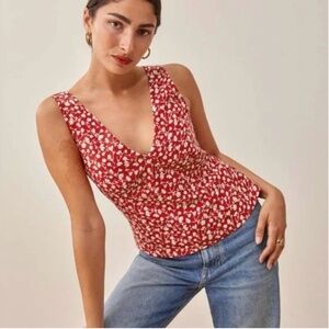 NWOT Reformation Red White Floral Sleevless Top